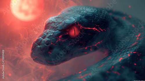 Black Python Res Eye Red Moon Conceptual Art