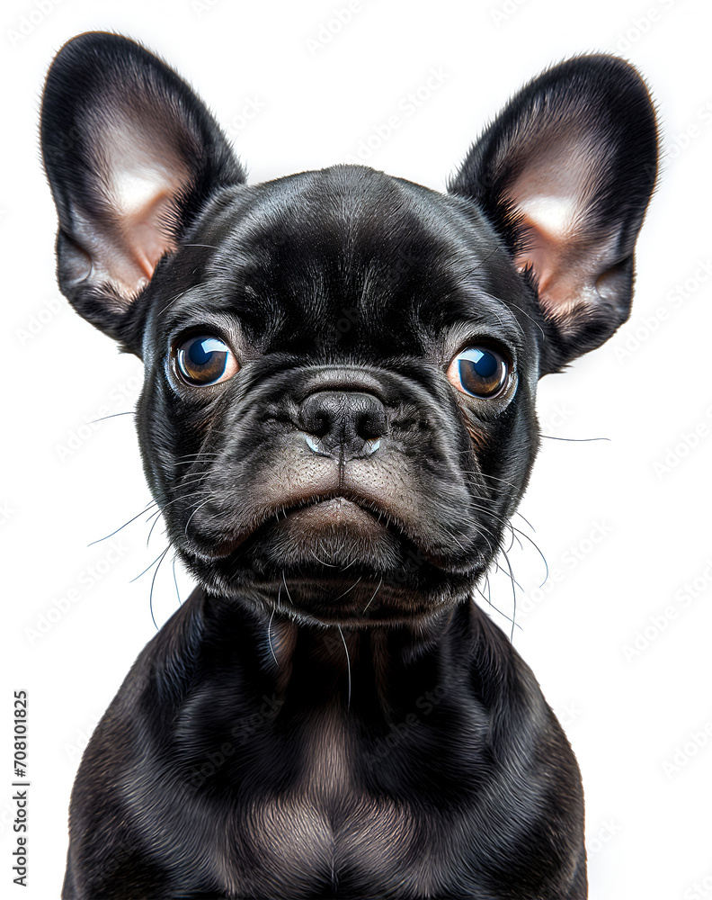 Close up of a cute Pug baby dog puppy isolated on a white background, concept for pet and animal rights, shallow depth of field