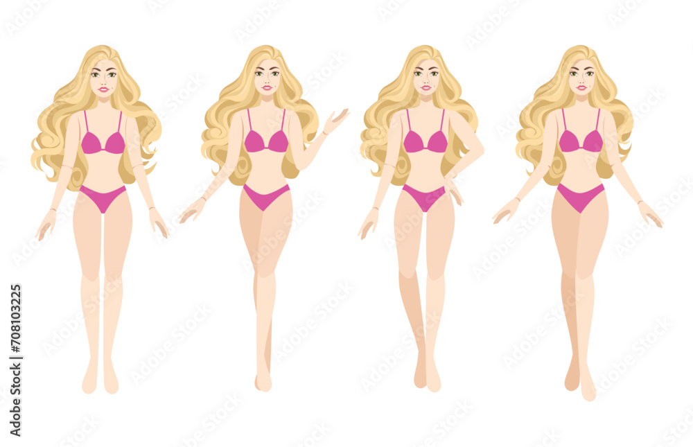 Fashion dolls set in different poses with bikinis Fashion dolls set in different poses with bikinis