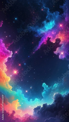Mystical space and stars background wallpaper in rainbow gradient colors, phone background wallpaper  © varol