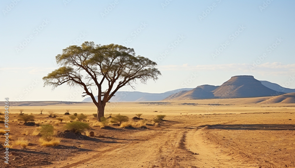 Arid climate, sand dunes, acacia tree, wildlife reserve generated by AI