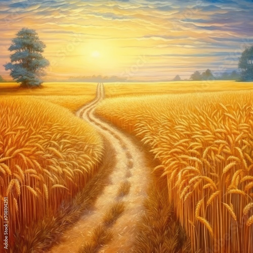 the fields of ripe wheat and the road