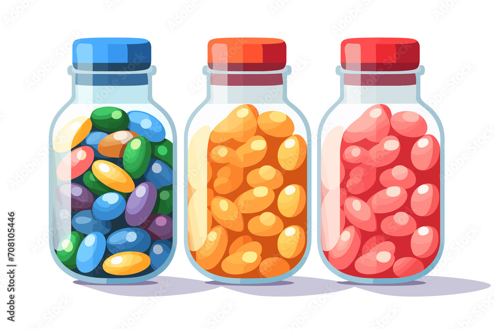 capsules in glass bottle vector flat isolated vector style illustration capsules in glass bottle vector flat isolated vector style illustration