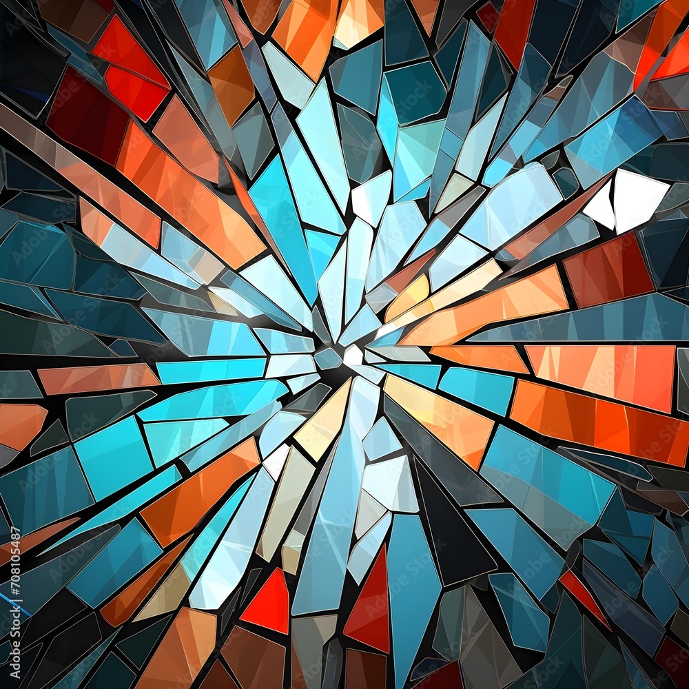 Broken Glass Background, Kaleidoscope effect. Transparent Straight Line