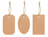 Set of three different shape blank paper tags isolated on transparent background