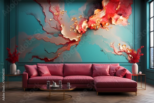 Harmonious blend of liquid ruby and jade, shaping an Abstract Wallpaper Background that evokes a sense of timeless beautyr