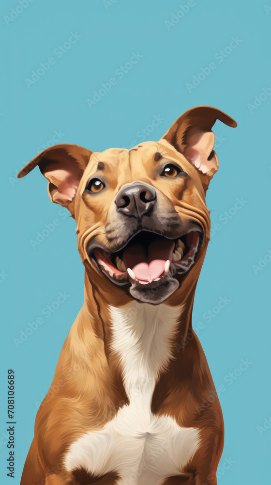 Smiling Brown Dog Against Blue Background