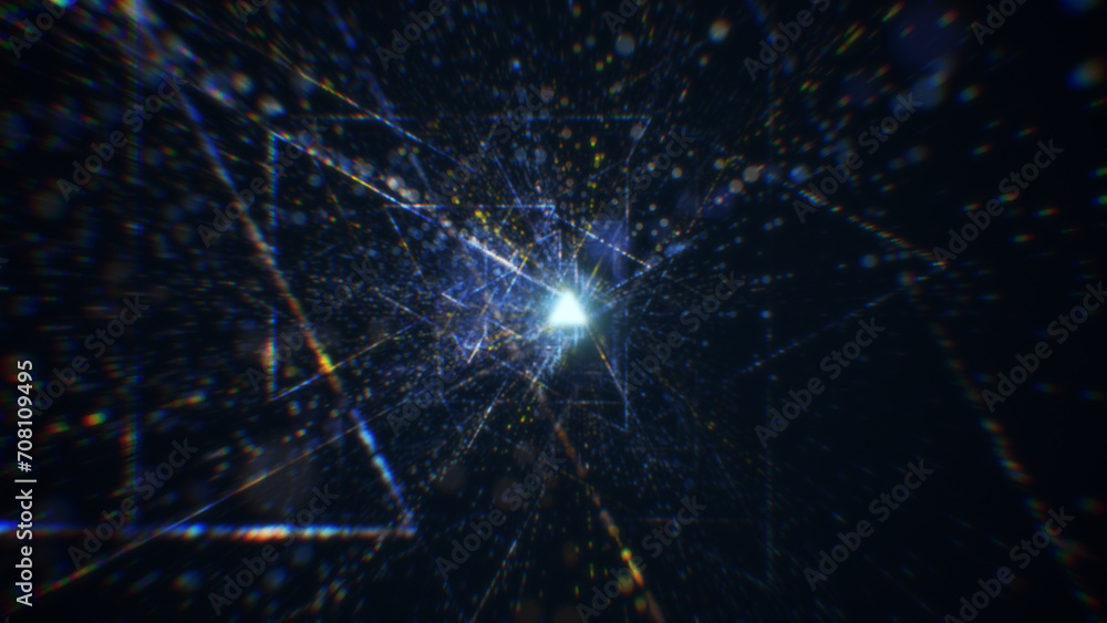 Obraz premium 3D rendering of an abstract digital tunnel in cyberspace made of particles