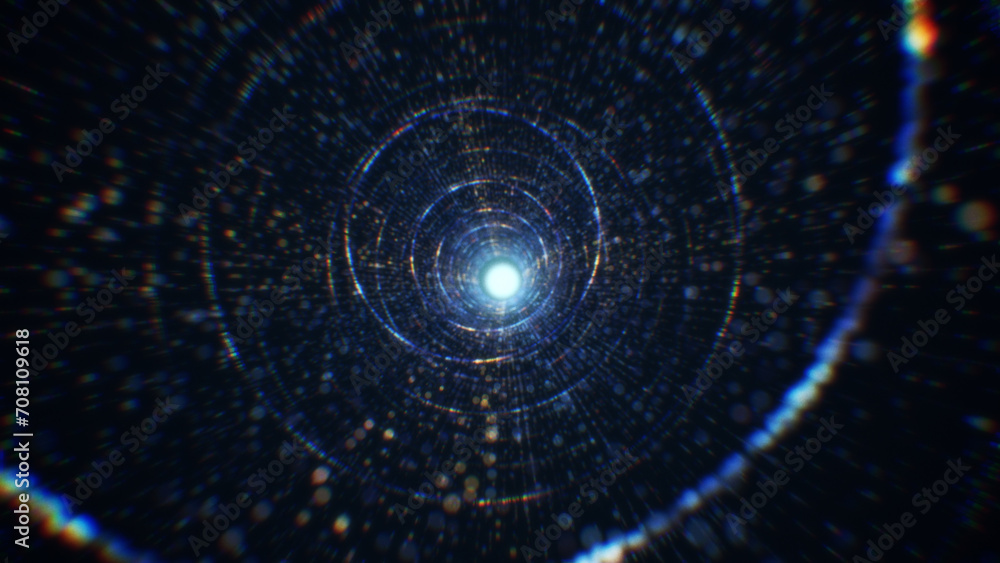 Obraz premium 3D rendering of an abstract digital tunnel in cyberspace made of particles