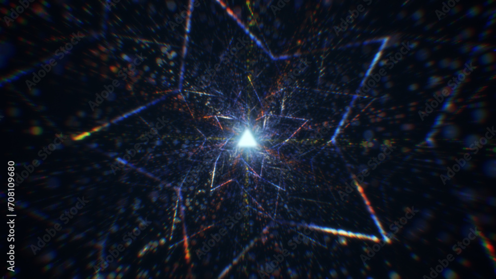 Obraz premium 3D rendering of an abstract digital tunnel in cyberspace made of particles