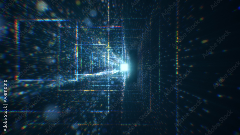 Obraz premium 3D rendering of an abstract digital tunnel in cyberspace made of particles