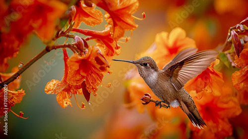  Hummingbird on a Flower Nectar Nature Wallpaper Background Poster Illustration Digital Art Cover Card