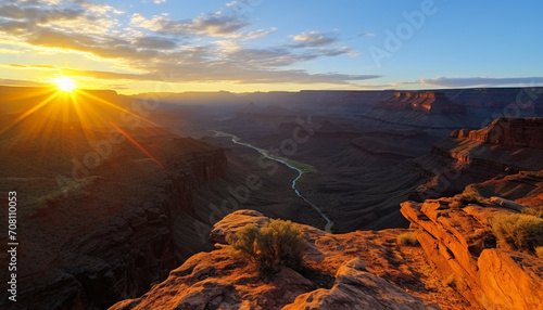 Majestic sunset over sandstone cliff, nature beauty generated by AI © Gstudio