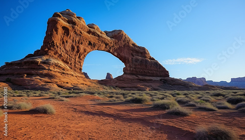 Majestic sandstone arch stands tall in the sunset generated by AI