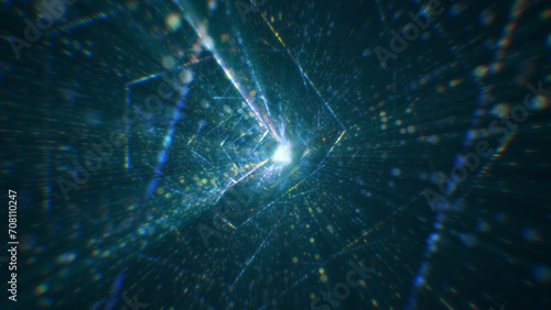 3D rendering of an abstract digital tunnel in cyberspace made of particles