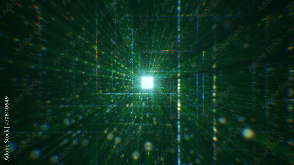 Obraz premium 3D rendering of an abstract digital tunnel in cyberspace made of particles