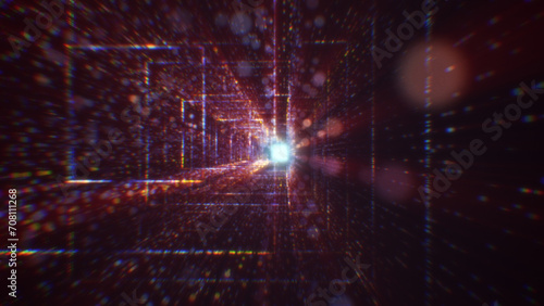 3D rendering of an abstract digital tunnel in cyberspace made of particles