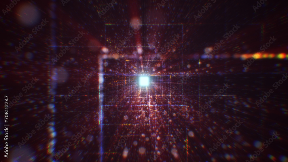 3D rendering of an abstract digital tunnel in cyberspace made of particles