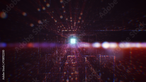 3D rendering of an abstract digital tunnel in cyberspace made of particles