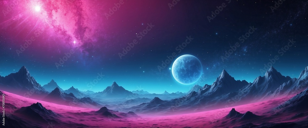 Mystical space and stars background wallpaper in pink and blue gradient colors Mystical space and stars background wallpaper in pink and blue gradient colors