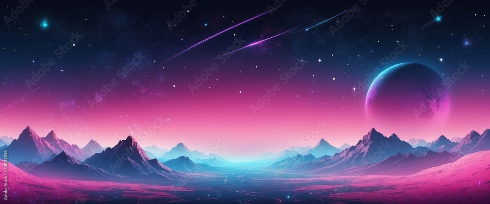 Mystical space and stars background wallpaper in pink and blue gradient colors