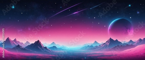 Mystical space and stars background wallpaper in pink and blue gradient colors © varol