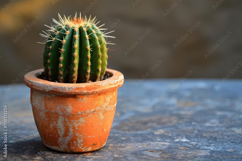 Bright green cactus in a small terracotta pot Bright green cactus in a small terracotta pot