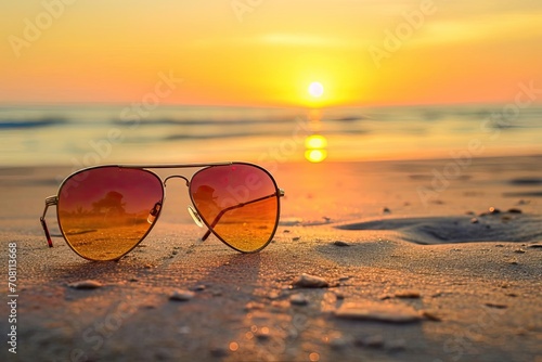 Wallpaper Mural A pair of stylish sunglasses on a sandy beach at sunset Torontodigital.ca