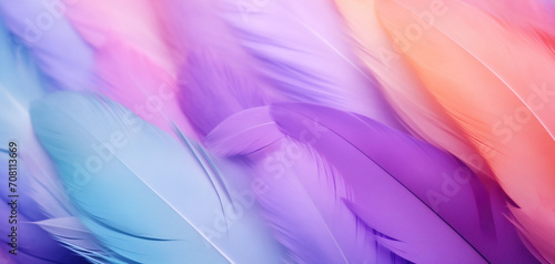 Delicate, soft, light bird feathers. Background, screensaver. Nice soft shades. Feather texture. Pink, blue, blue, red, orange, purple.