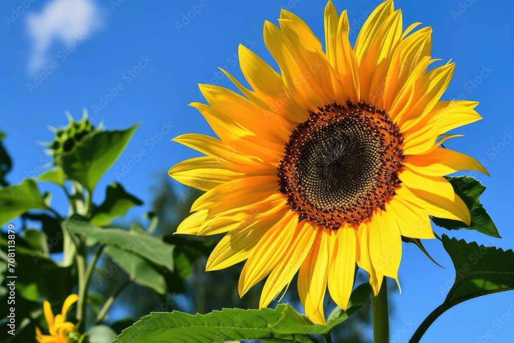 A vibrant sunflower against a bright blue sky A vibrant sunflower against a bright blue sky