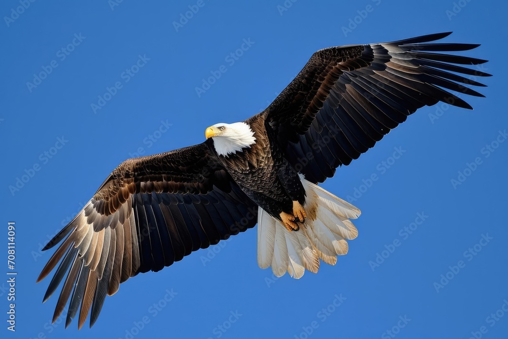 Majestic eagle soaring against a clear blue sky Majestic eagle soaring against a clear blue sky