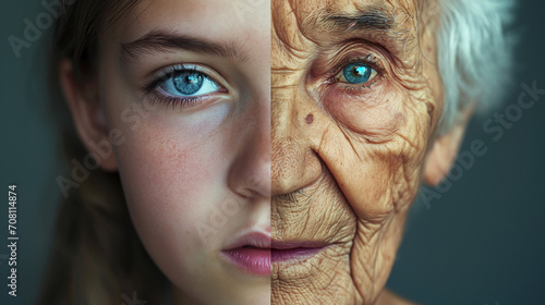 yesterday and tomorrow, younghood and old age, young girl with old lady, photo