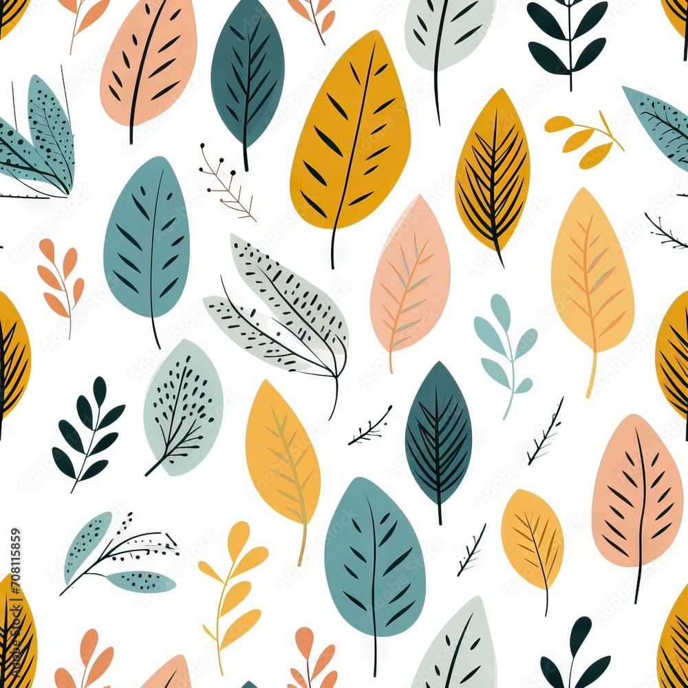simple doodle leaves on a white background retro style Autumn Children's Print