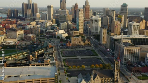 Golden Hour Aerial Tilt Up Flying Toward Downtown