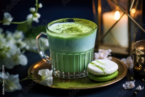 Blue coffee in a matcha glass