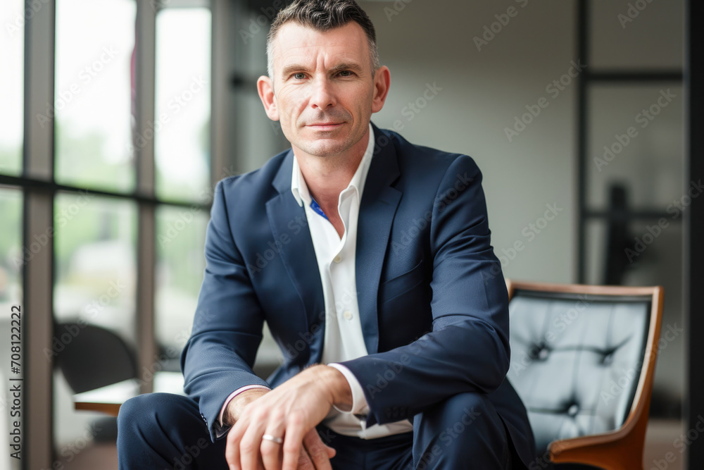 Highlight the confidence and professionalism of a 45 - year - old Caucasian corporate executive with a sleek, modern style. Highlight the confidence and professionalism of a 45 - year - old Caucasian corporate executive with a sleek, modern style.