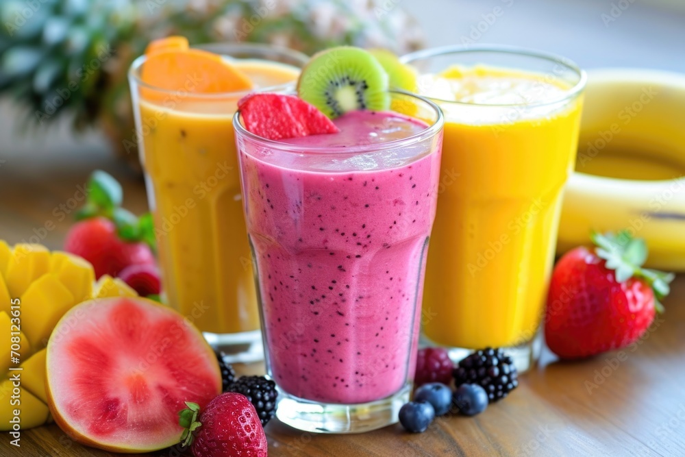Smoothies made from fresh fruits in glass glasses Smoothies made from fresh fruits in glass glasses