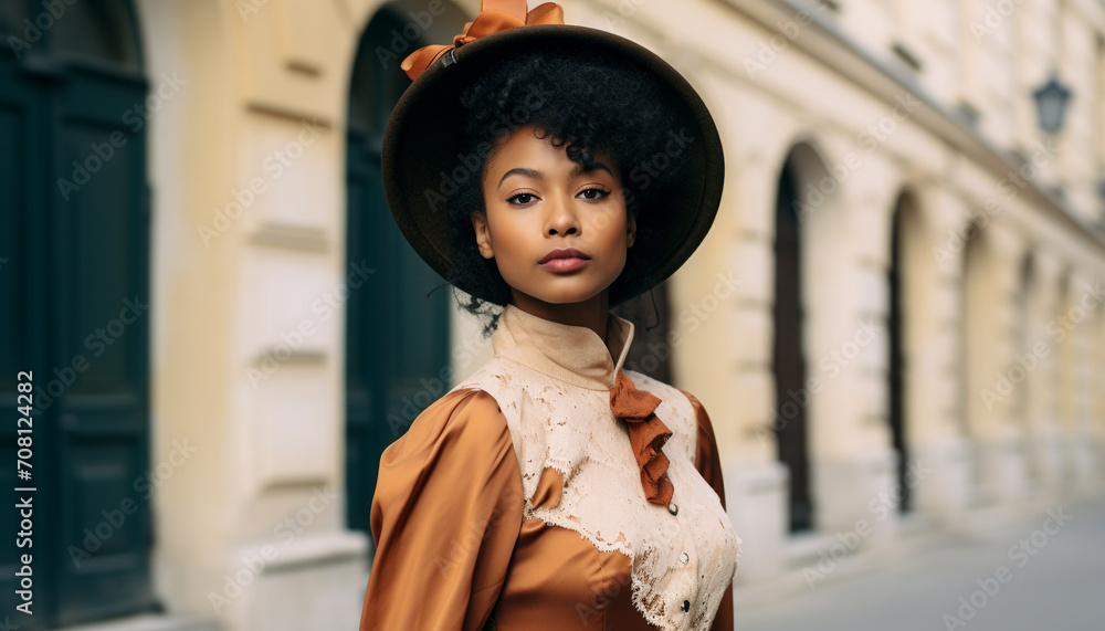 Fototapeta premium Confident young woman in fashionable clothing, smiling generated by AI