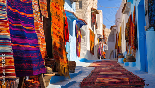 Vibrant colors adorn African textiles in Medina district generated by AI © Gstudio