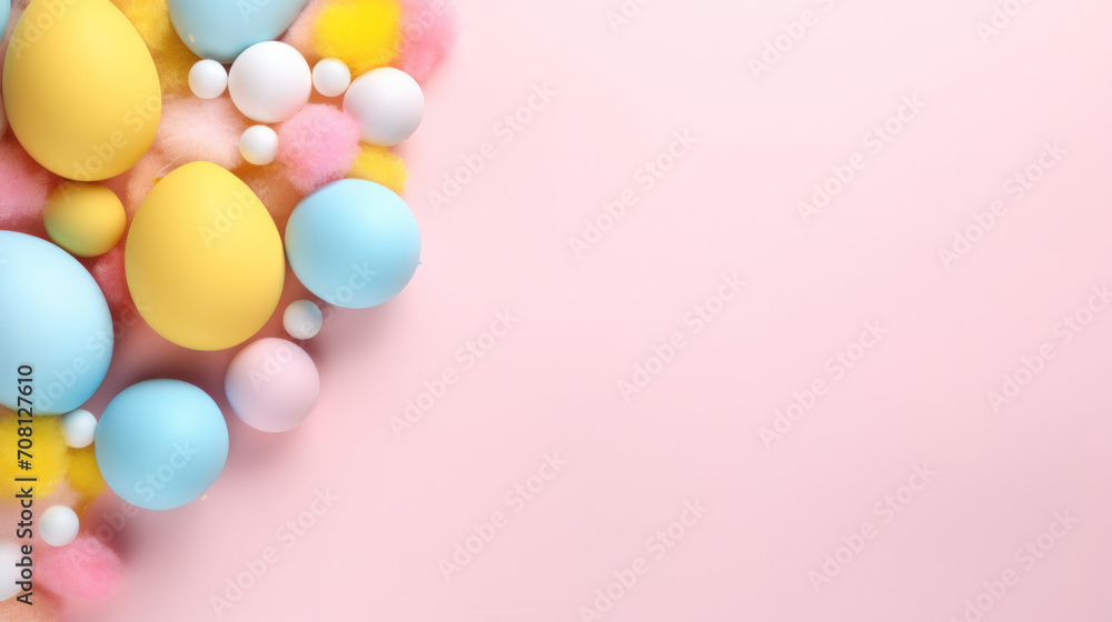 colorful eggs on pink pastel background
