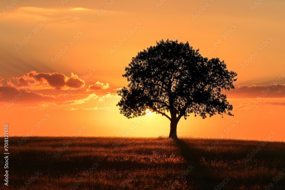 Silhouette of a lone tree at sunset