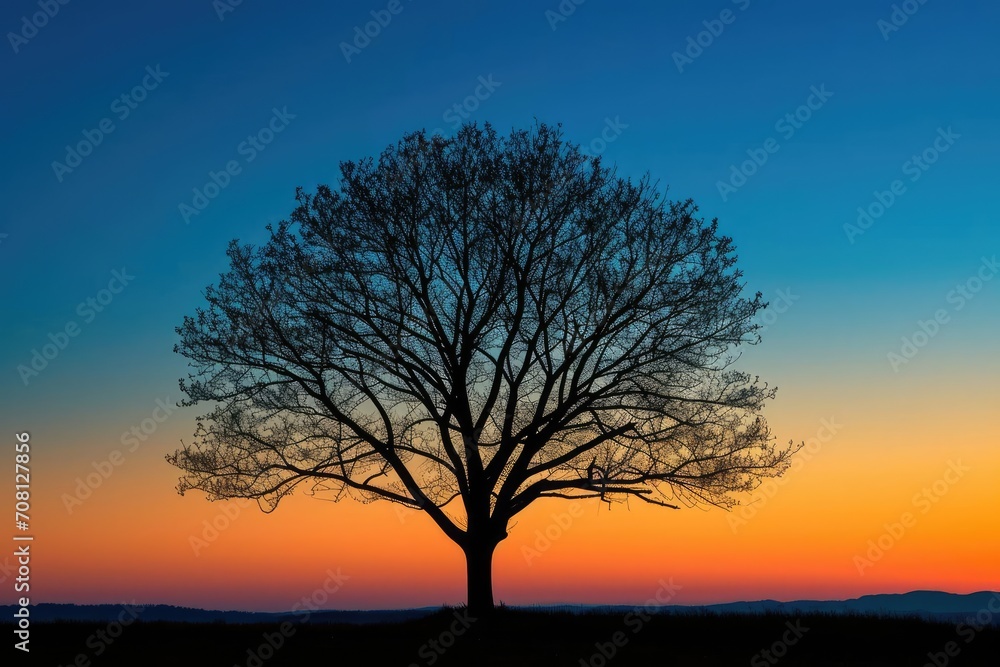 Silhouette of a lone tree at sunset