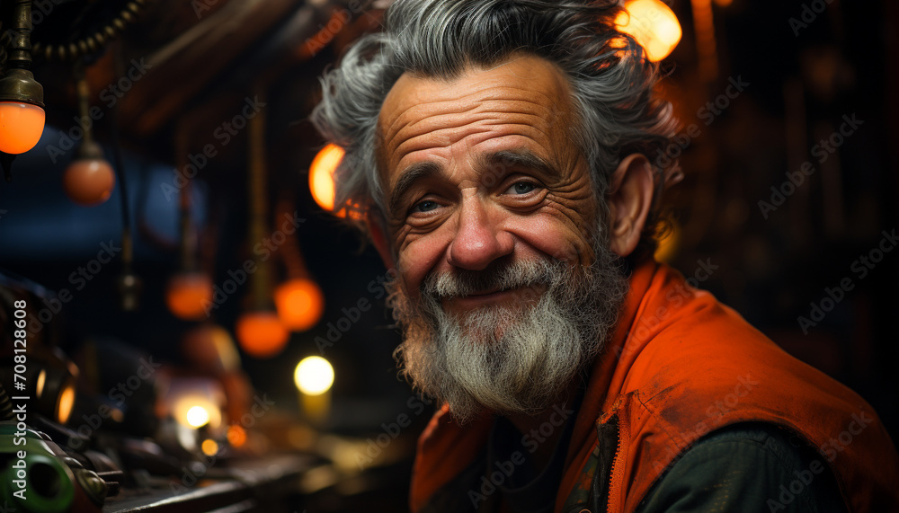 Smiling senior man with gray hair looking at camera outdoors generated by AI