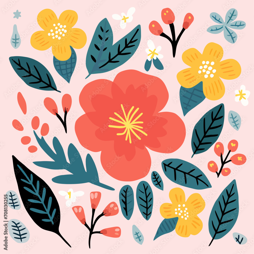 vector garden botanical element collection set vector garden botanical element collection set