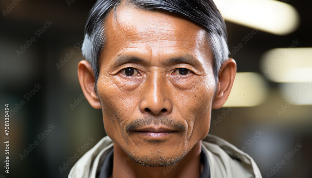 Fototapeta premium Confident senior man looking at camera, smiling generated by AI