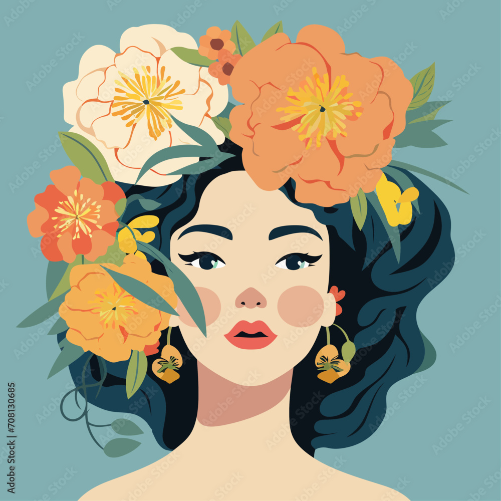 vector pretty girl with flower illustration sticker label vector pretty girl with flower illustration sticker label