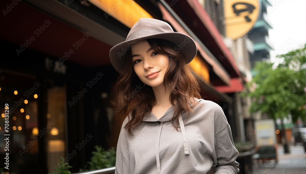 Smiling young woman in casual clothing, looking at camera generated by AI Smiling young woman in casual clothing, looking at camera generated by AI