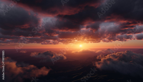 Vibrant sunset sky, nature beauty, tranquil scene, high above generated by AI