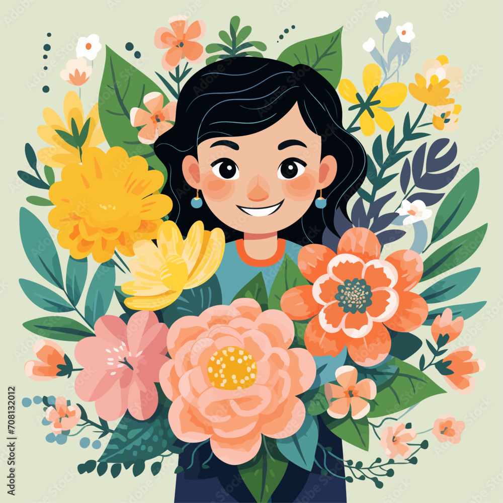 vector pretty girl with flower illustration sticker label vector pretty girl with flower illustration sticker label