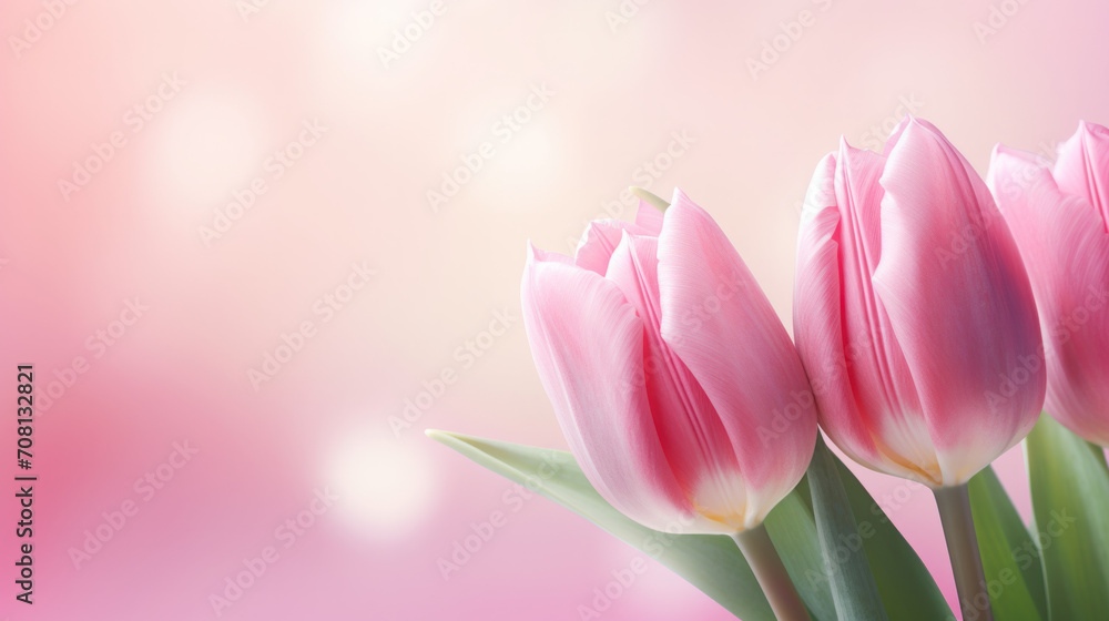 Naklejka premium pink tulips on a pink blurred background